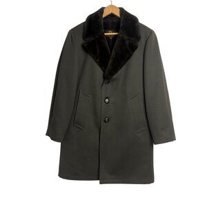 Vintage Mens Zero King 36S Brown Wool Coat Faux Fur Collar & Lining